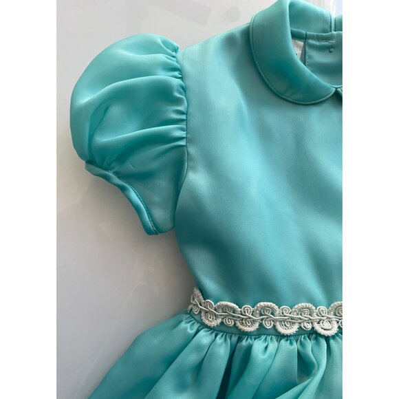 Vintage Toddler Dress, Size 3T, 1950s Aqua Blue Satin Dress for Toddler - Picture 4 of 9